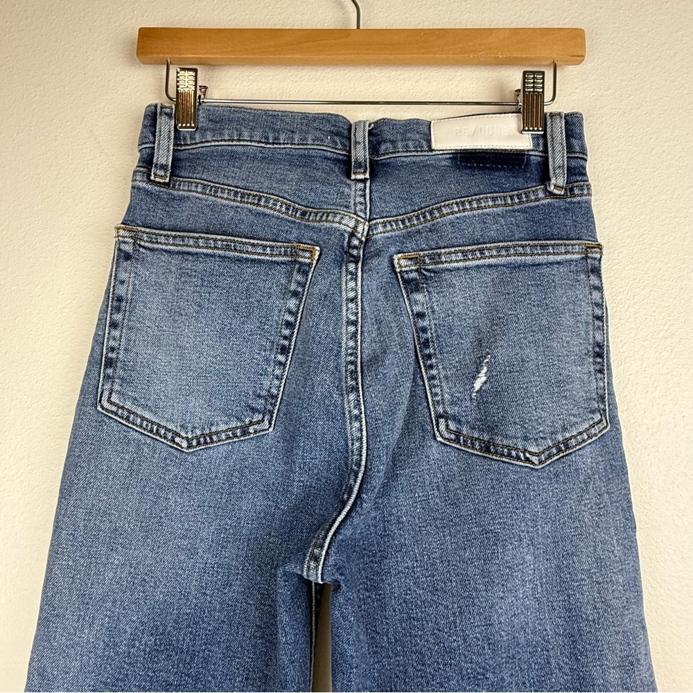 RE/DONE Ultra High Rise Stove Pipe Denim Jeans Vintage Indigo Destroyed Women 27 - Picture 9 of 12